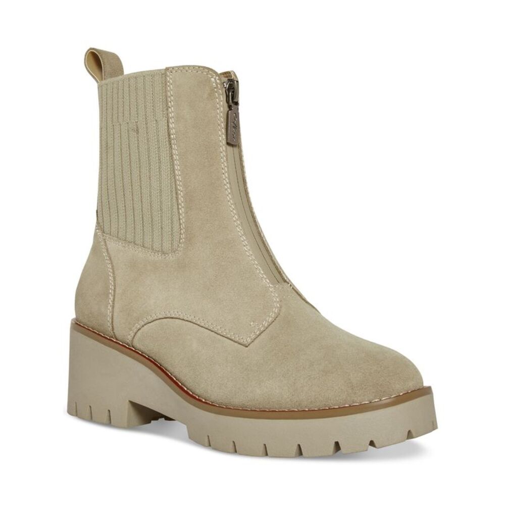 AQUA COLLEGE Womens Beige 1" Platform Ribbed Panels Dream Toe Suede Booties 12 M